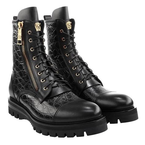 versace crocodile embossed military boot|Men's Designer and High.